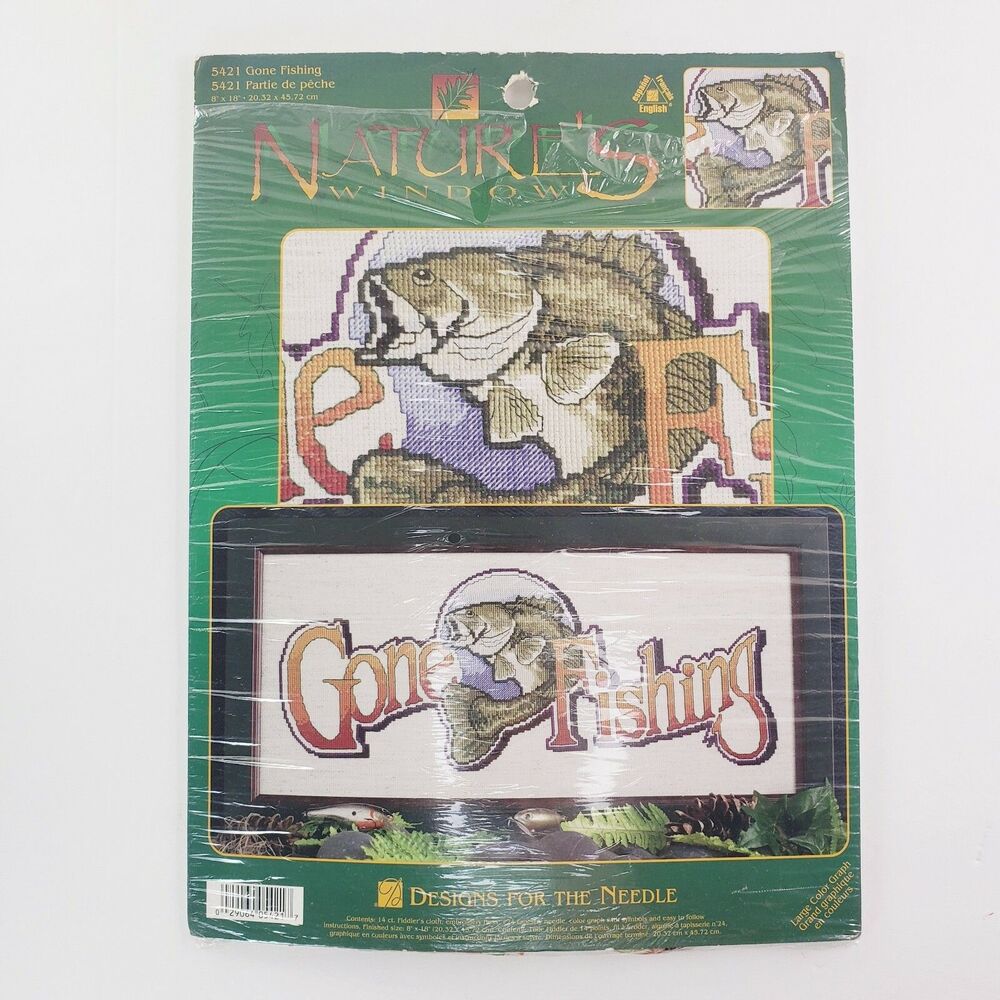Nature's Window Cross Stitch Gone Fishing 5421 8" x 18" Bass Nature Cabin Craft